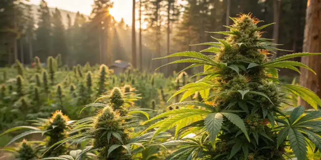 Plantáž Acapulco Gold Auto při západu slunce