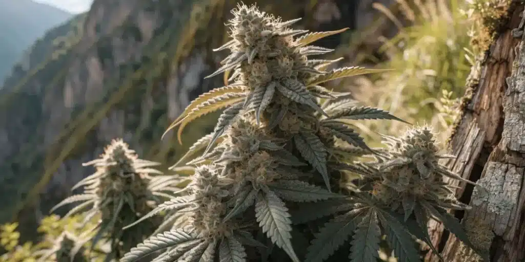 Pryskyřičné květy Afghan Kush v horách