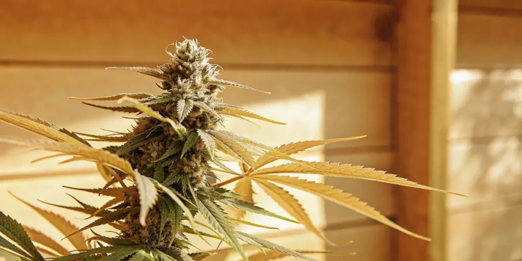 Afghan Kush v teplém světle interiéru