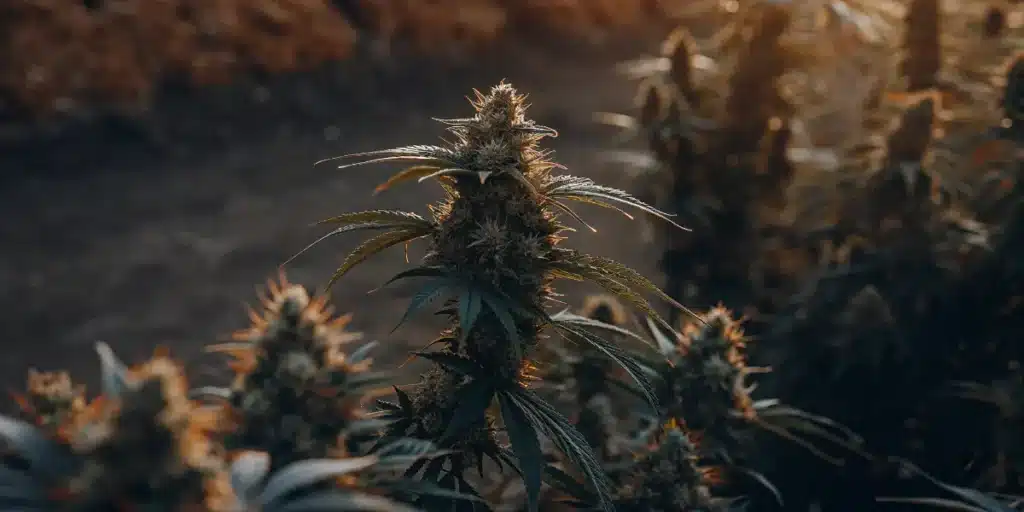 Hlavní květ Afghan Kush při západu slunce