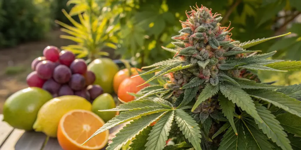 Květ konopí s ovocným aromatickým profilem