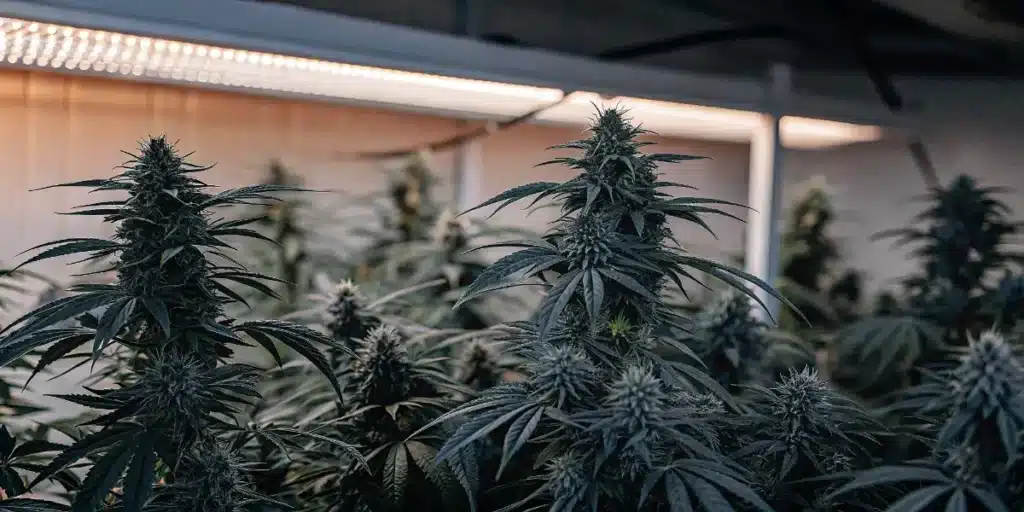 AK-47 Regular v indoor pěstírně během květu